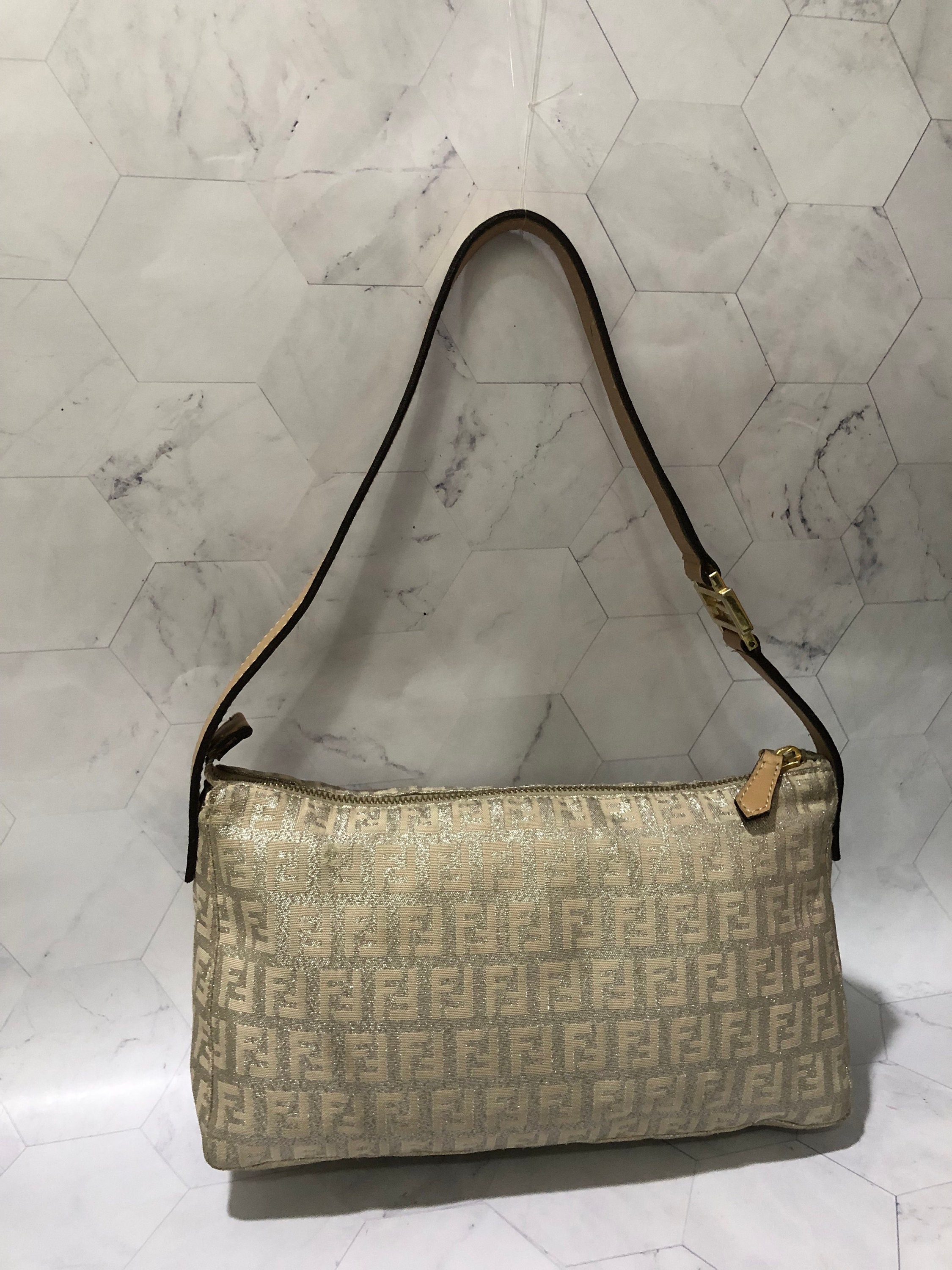 FENDI Zucca Small Canvas Shoulder Bag Beige-US