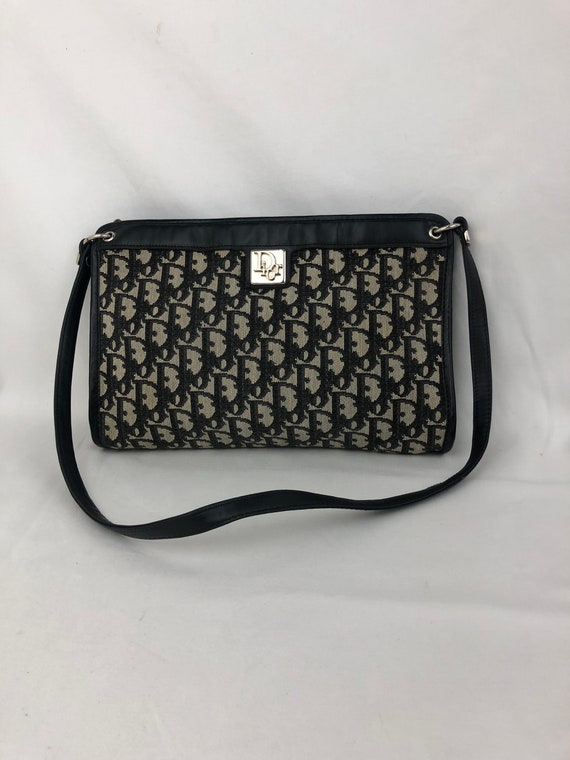 CHRISTIAN DIOR vintage messenger bag in black, white and gray