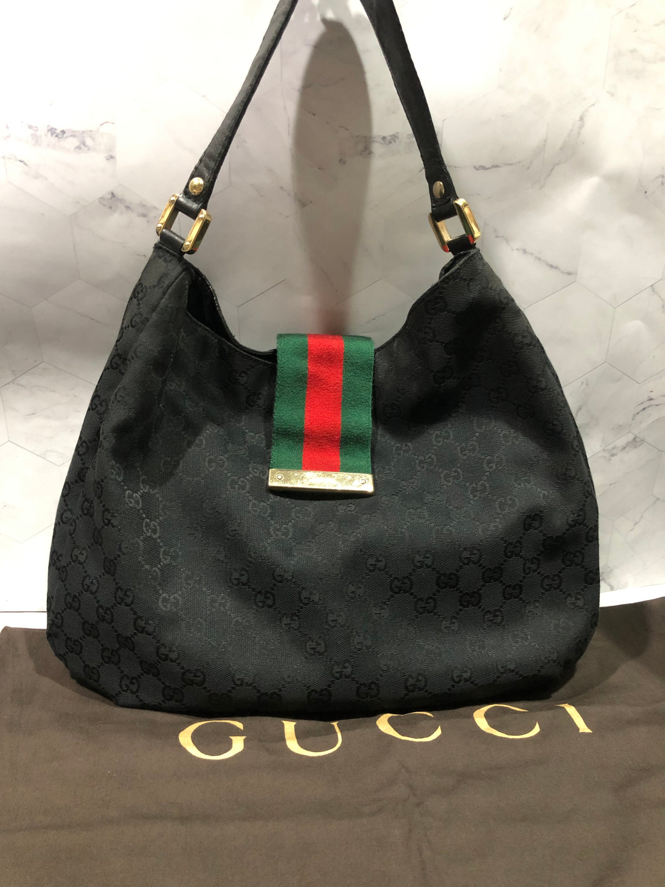 Gucci Black GG Canvas New Ladies Web Hobo Gucci