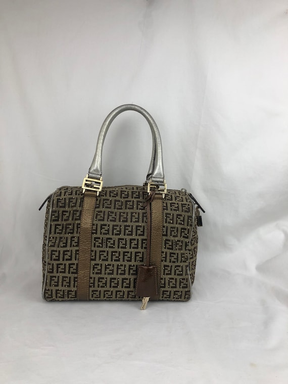 FENDI Fendi Zucca Pattern Mini Boston Bag Handbag Brown 