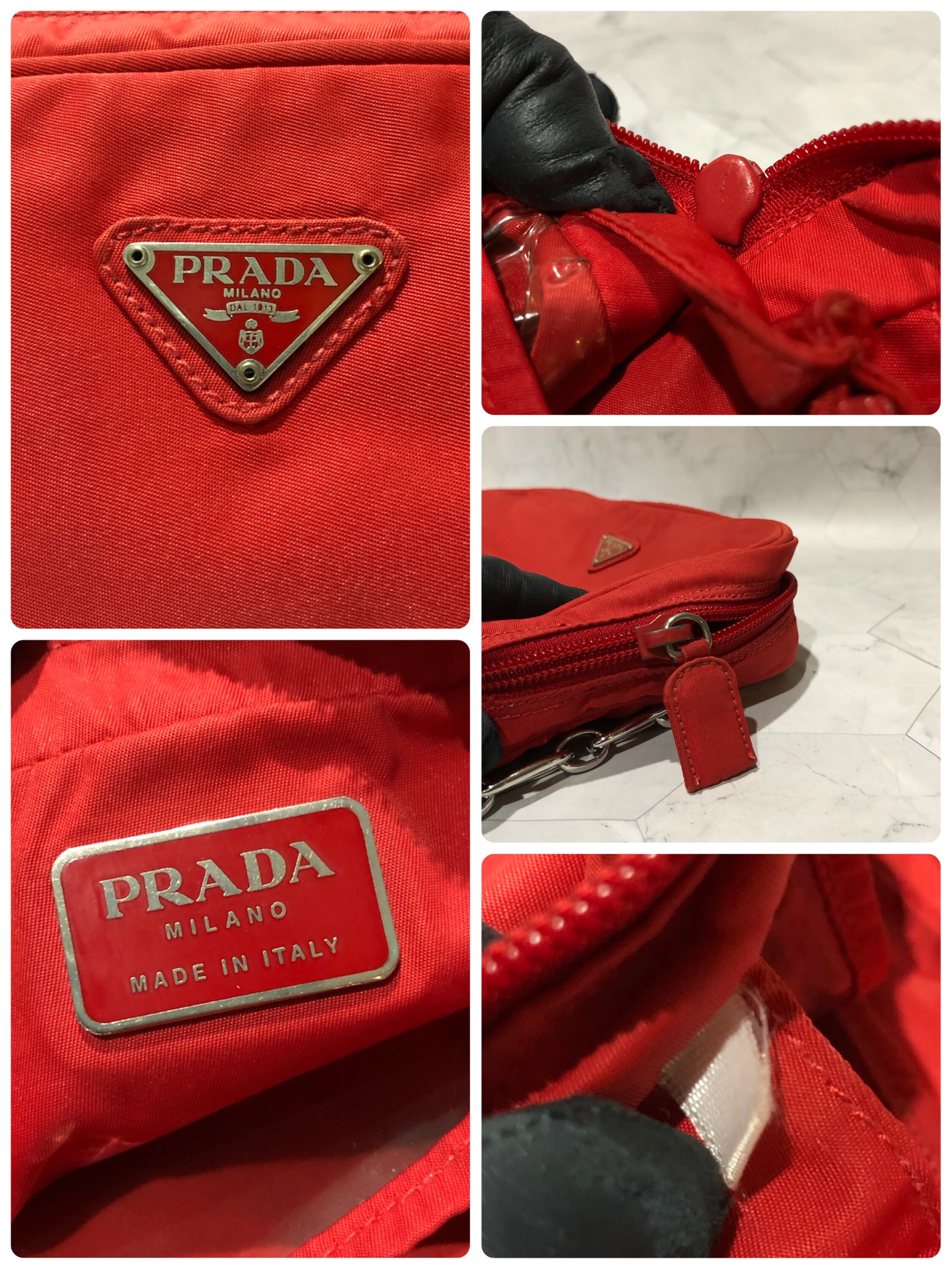 Prada Cosmetic Clutch Red Nylon Added Chain Strap Shoulder Bag -  Israel