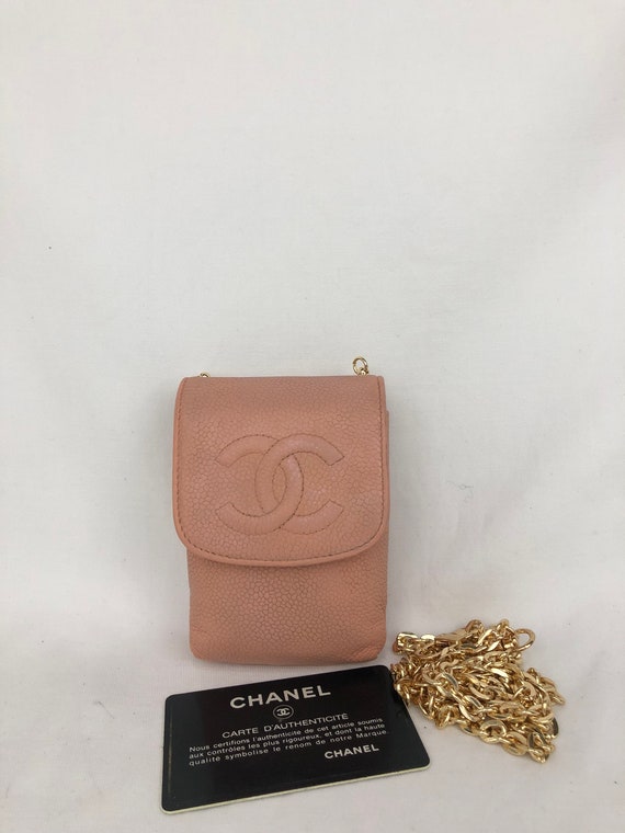 Chanel Card/lipstick Case Pink Caviar Leather Adding Strap 