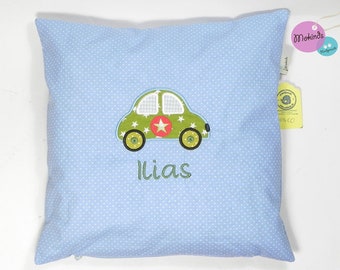 Autokissen mit Namen, personalisiertes Kissen mit Namen Auto, Babykissen Name, Kinderzimmer