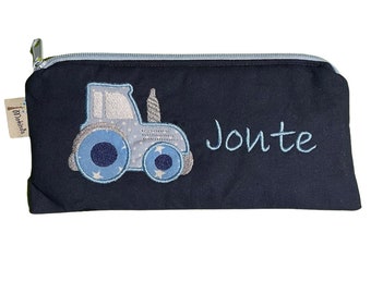 Trousse nom trousse à crayons bleu foncé, trousse à crayons, trousse à crayons, tracteur tracteur