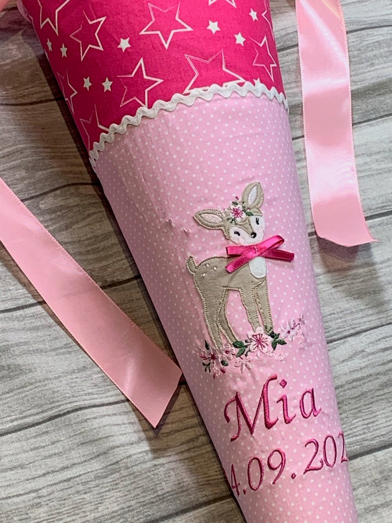 School bag with name deer stars pink