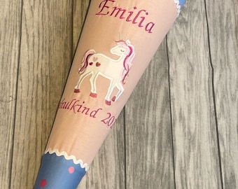 Schultüte Punkte blau rosa Einhorn