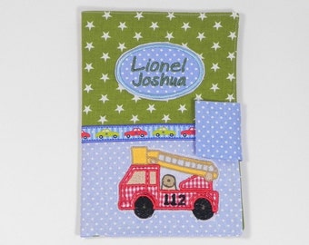 Examination booklet cover with the name of the fire brigade, personalized, U booklet cover, birth gift