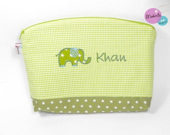 Diaper bag with name large elephants green, diaper bag personalized, wash bag with name, stars