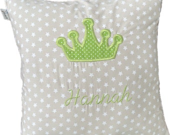 Kissen mit Namen Namenskissen beige Krone grün personalisiert