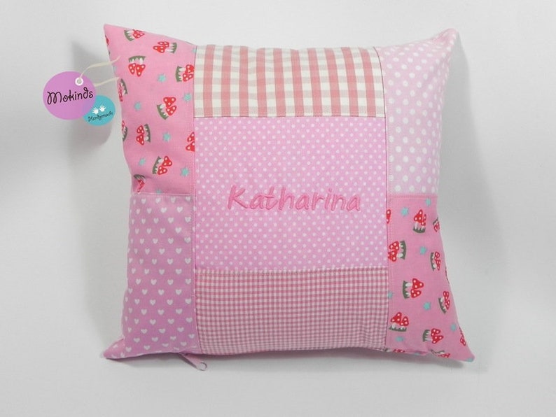 Cushion cover with name cushion cover pink mushrooms image 1