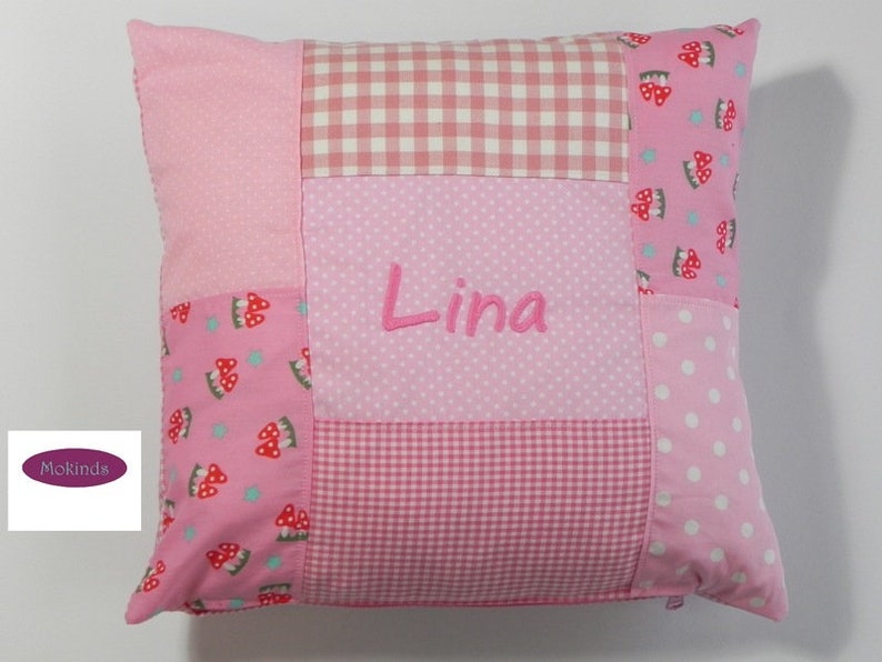 Cushion cover with name cushion cover pink mushrooms image 3