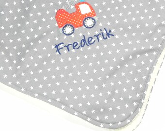 Baby blanket with name fire brigade, snuggle blanket, stroller blanket, baby blanket fire engine