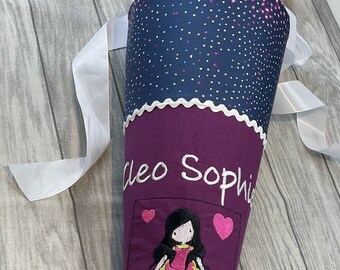 School cone with name purple blue girl