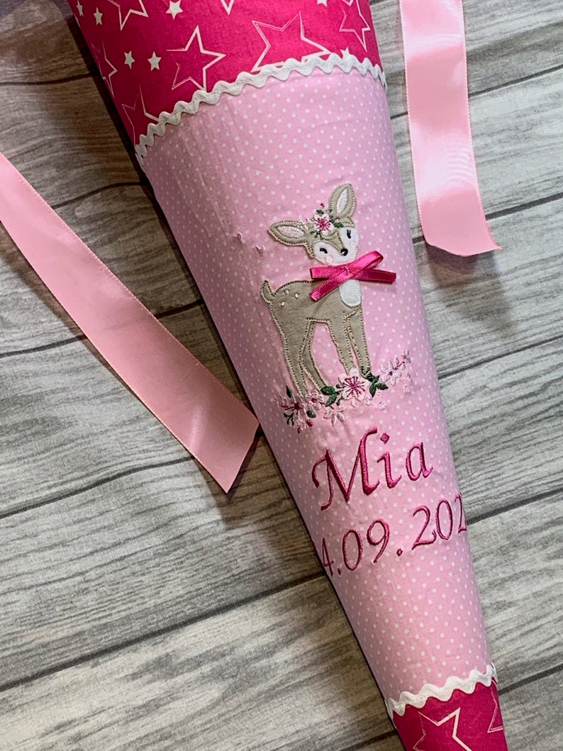 School bag with name deer stars pink