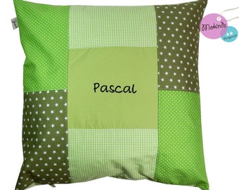 Pillow with name Patchwork green
