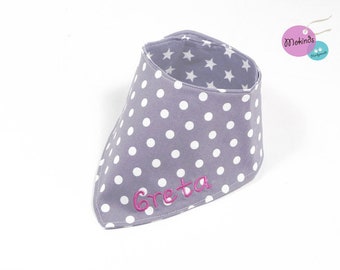 Bandana de bebe con nombre gris estrellas lunares