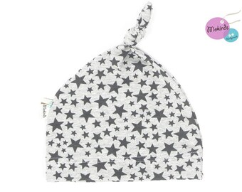 Baby hat stars mottled grey