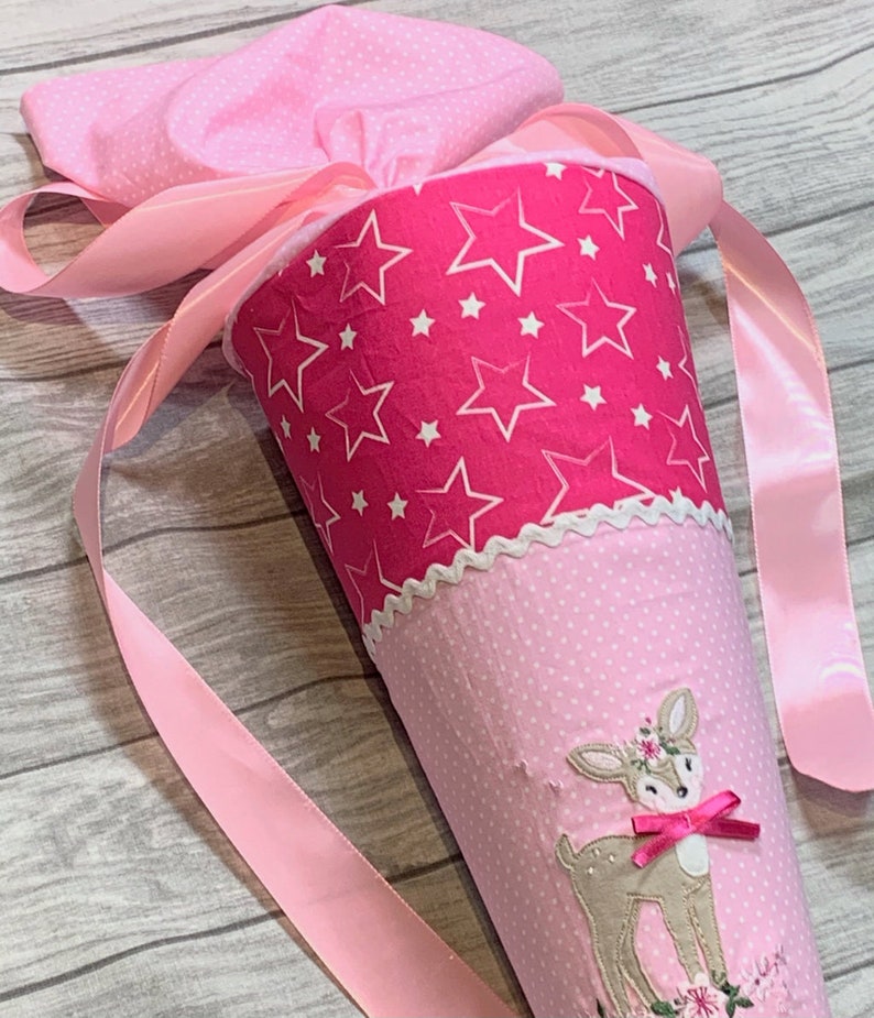 School bag with name deer stars pink
