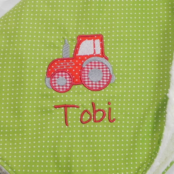 Babydecke mit Namen Traktor grün, zur geburt, Decke Jungen, zur Taufe