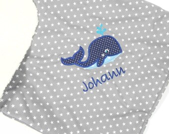 Baby Blanket Personalized Whale Gray Stars