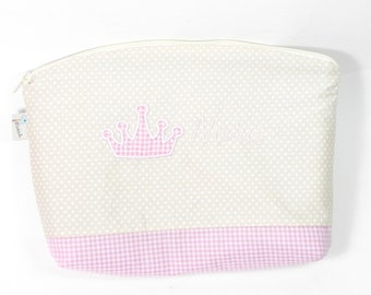 Diaper bag, wash bag with name beige pink, crown bag, crown bag, personalized