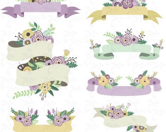 floral banners clipart floral banner clip art etsy flower banner