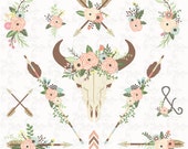 Floral bull skull clip art quot FLORAL TEEPEE quot Clipart, Floral Antlers, Wedding Floral . 27 images 300 dpi. 27 Png files. Instant Download Wd140