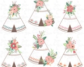 Floral Tribal clip art quot FLORAL TEEPEE quot clipart, floral, teepee, wedding floral, wreath. 12 images Png files 300 dpi. Instant Download Wd167