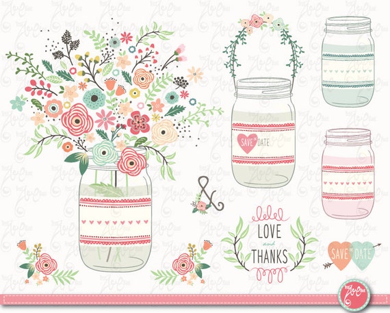 Download Floral Mason Jar Clipart Floral Mason Jar Clip Art Mason Jar Wedding Flower Jar Invitation 22 Images 300 Dpi 22 Png Files Wd154 By Yenzarthaut Catch My Party
