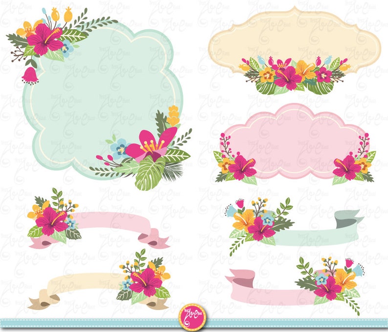 Aloha Frame clipart pack ALOHA FLORAL FRAME clip  Etsy
