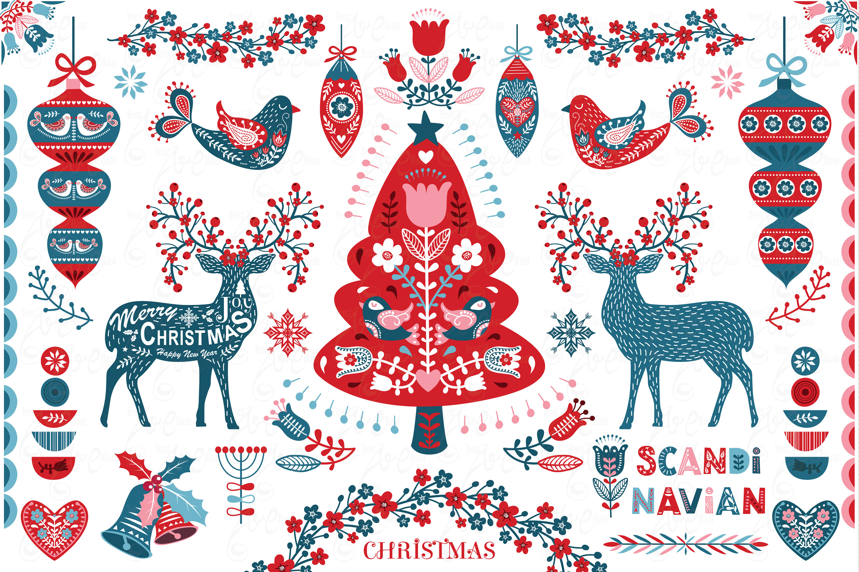 Scandinavian Christmas Clipart Folk Art Christmas Christmas - Etsy
