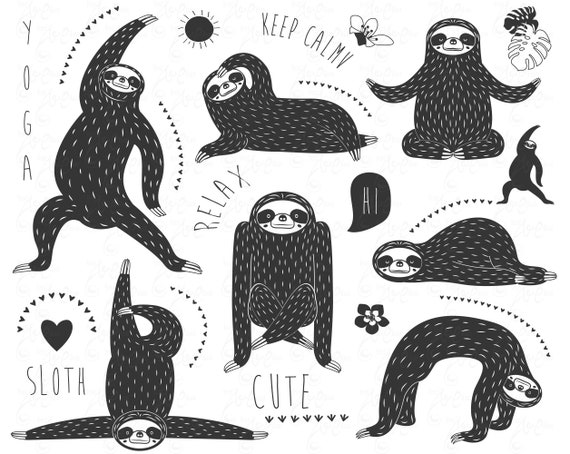 Download Cute Sloths Yoga Silhouette Cute Sloths Slowest Keep Calm Doodle Sloth Little Animal Baby Shower Yoga 1 Svg And 26 Png 300 Dpi Am049 By Yenzarthaut Catch My Party