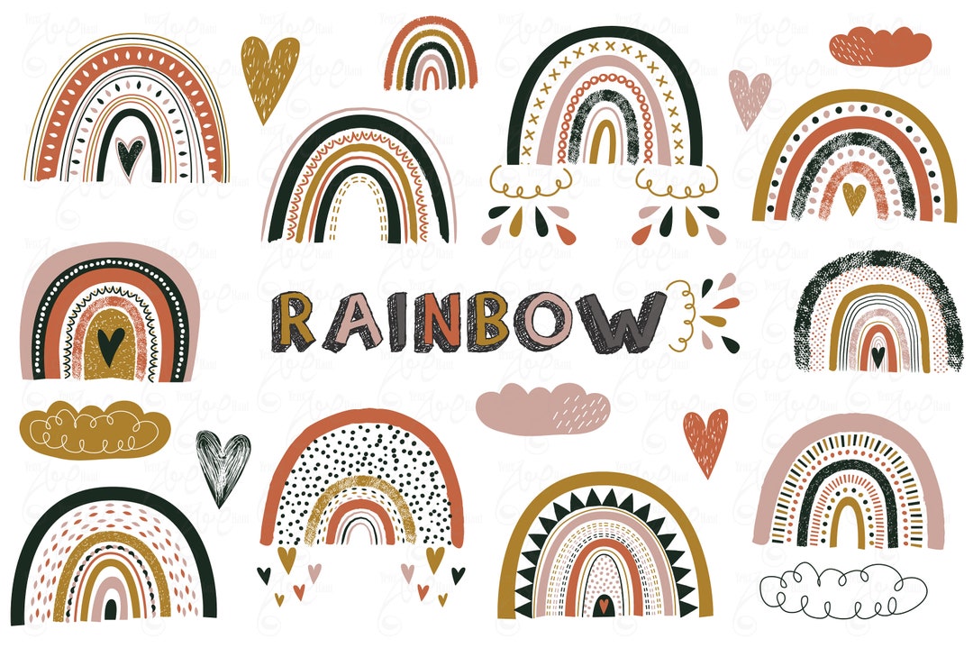 Rainbow Clipart Boho Rainbow Baby Shower Cute Colorful - Etsy UK