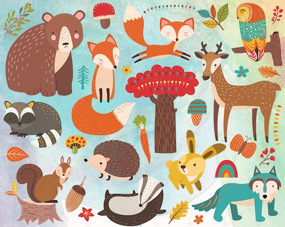 Woodland Animal, Woodland Animal, Nursery Decor, Cute Animal, Animal, Bear, Fox, Owl, Rabbit, Hedgehog, Illustration,Digital Download,Am028 Il_570xn