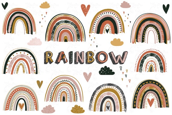 Download Cute Boho Rainbow Clipart Rainbow Baby Shower Cute Colorful Rainbow Nursery Boho Pastel Rainbow 2 Svg And 33 Png File 300 Dpi Oth027 By Yenzarthaut Catch My Party