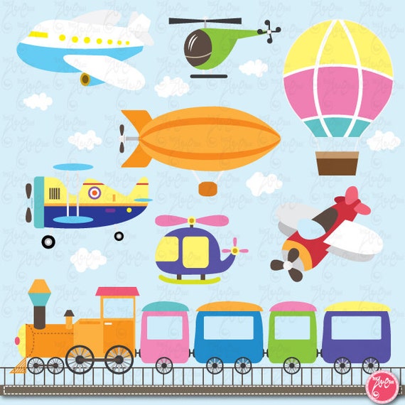 Transportation clip art: "CUTE TRANSPORTATION" clipart, cute vehicles, air vehicle, transport, invitation, cards, baby shower, party, Ts006 Il_570xn