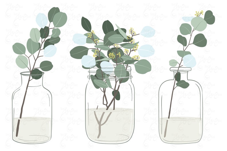 Eucalyptus Branch Glass Vase Mason Jar Green Leaf Foliage Etsy