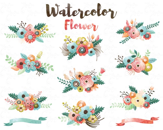 Download Watercolor Flowers Clipart Floral Watercolor Vintage Flowers Wedding Flowers Bouquet Weding Flower Floral Wedding Invitation Wd194 By Yenzarthaut Catch My Party