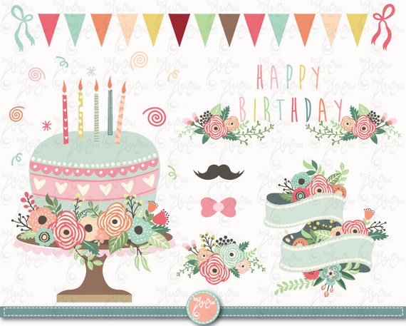 Flower Birthday clip art FLORAL BIRTHDAY clipart | Etsy