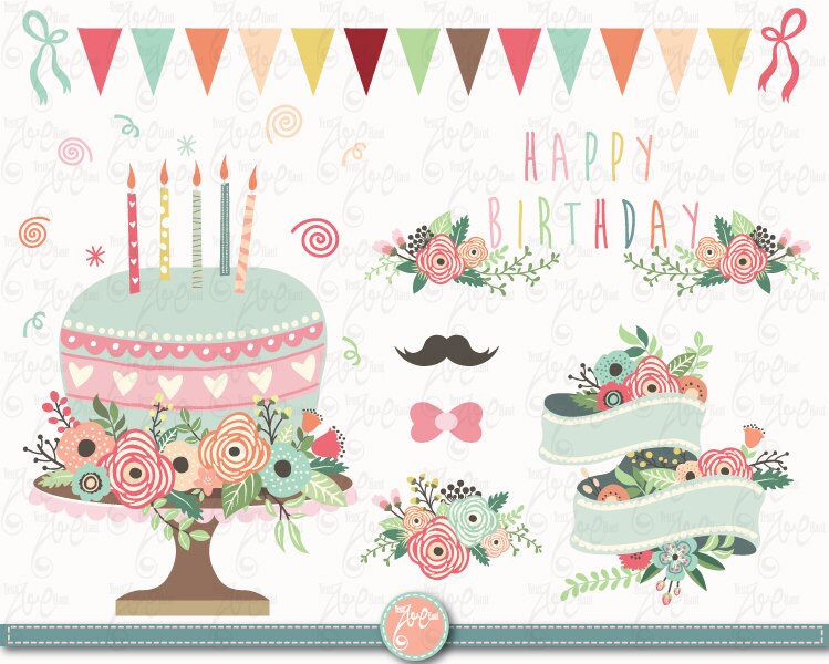 Fleur Anniversaire Clipart Clipart Floral Danniversaire Etsy