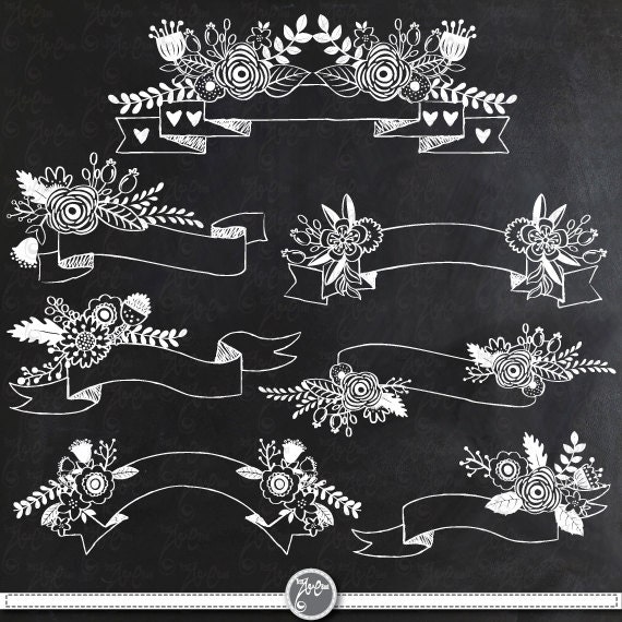 Chalkboard Floral Banners Clipart Pack Chalkboard Flower Banner