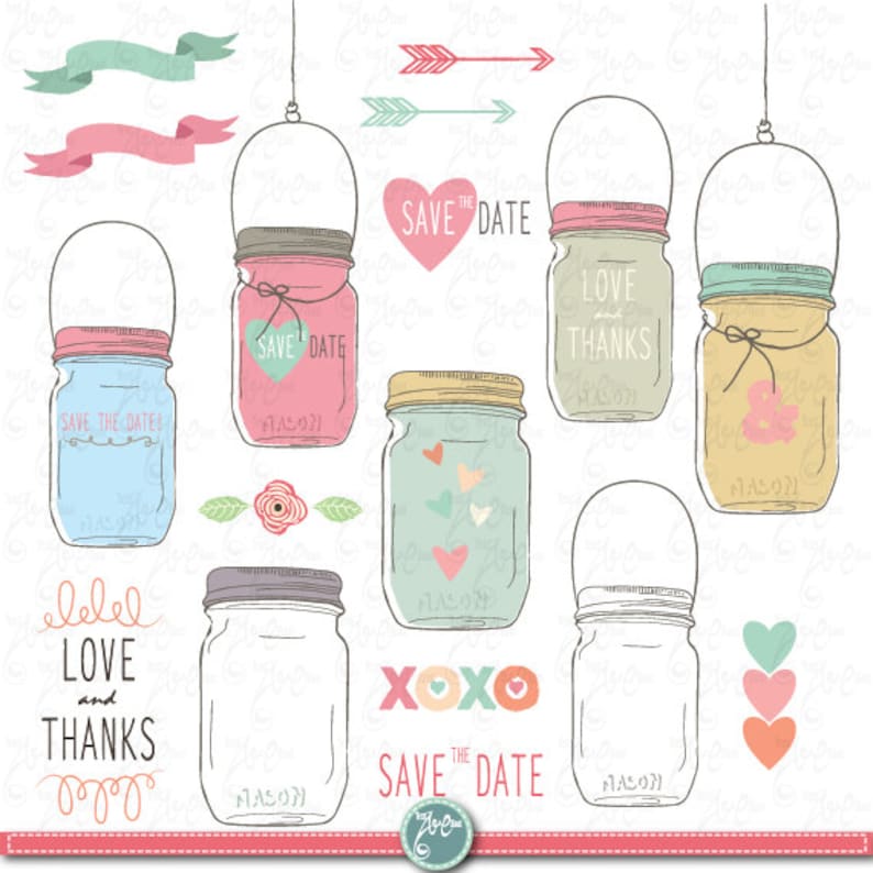 Mason jar Clipart pack WEDDING MASON JAR clip art Etsy
