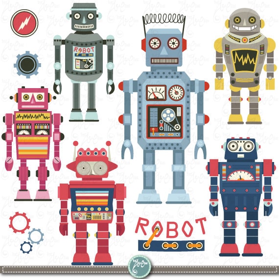 Robots Clipart Pack Robot Clip Artvintage Etsy
