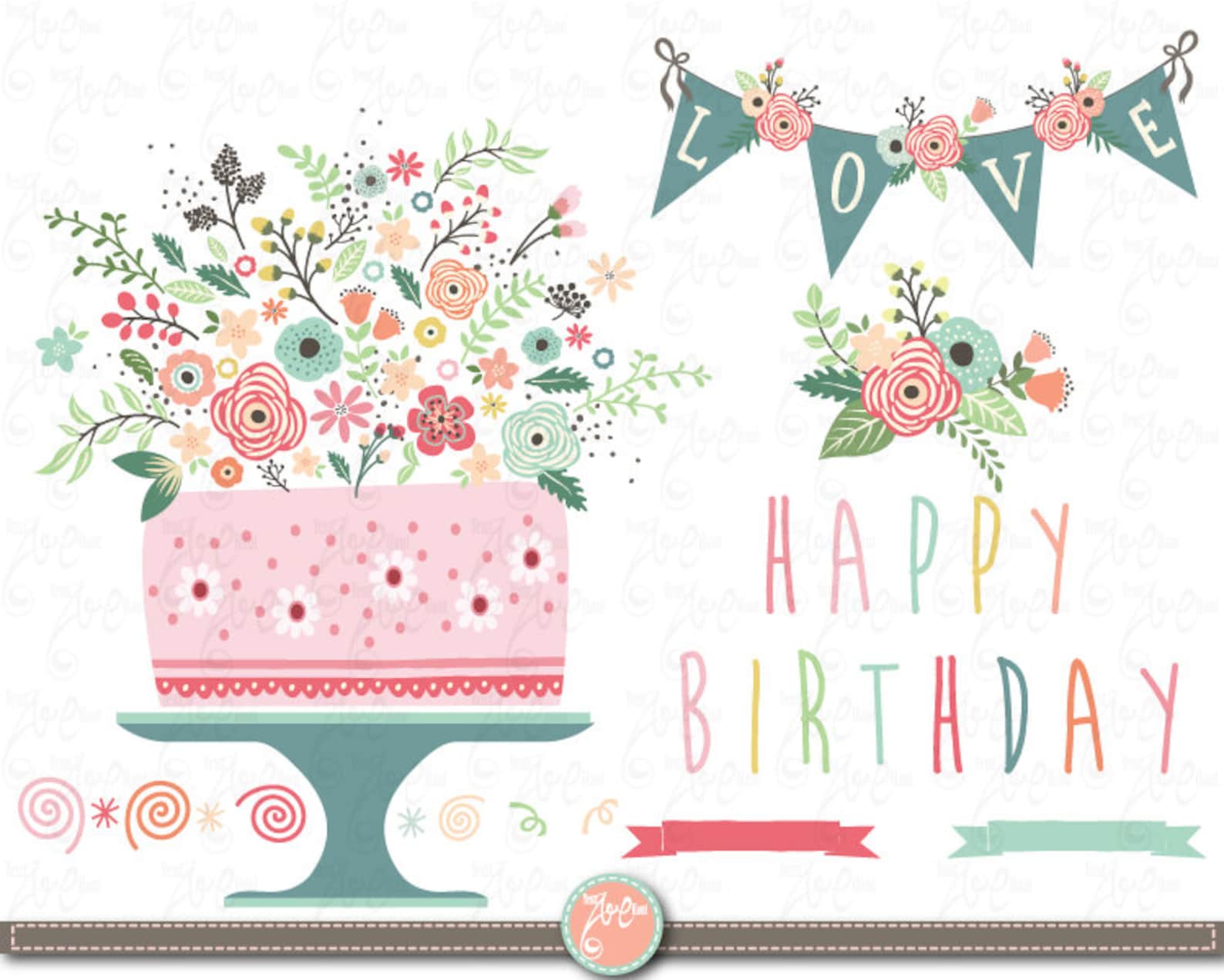 Flower Birthday Clip Art floral Birthday Clipart Etsy