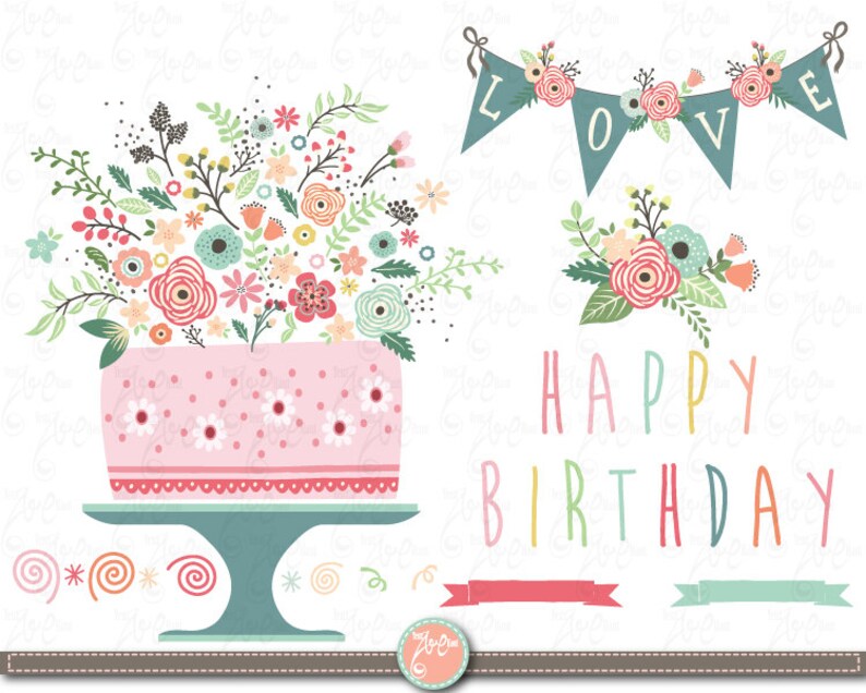 Flower Birthday Clip Art floral Birthday Clipart Etsy