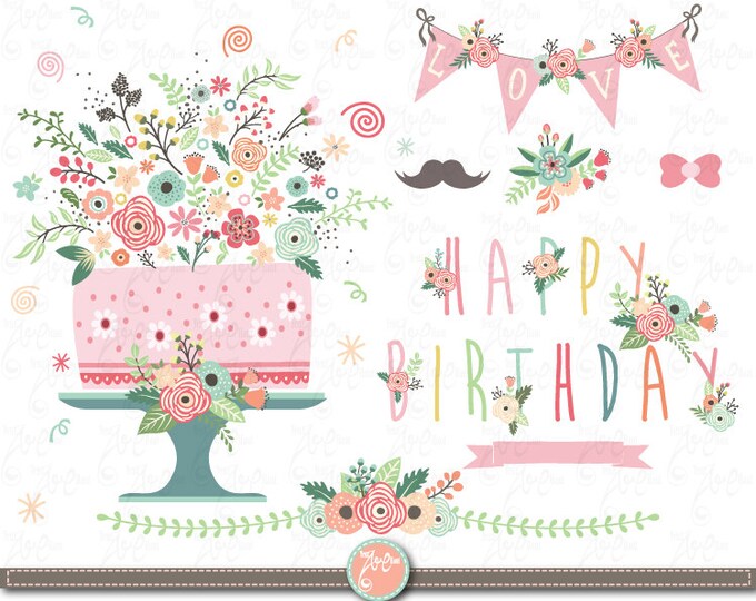 Flower Birthday Clip Art floral Birthday Clipart Etsy
