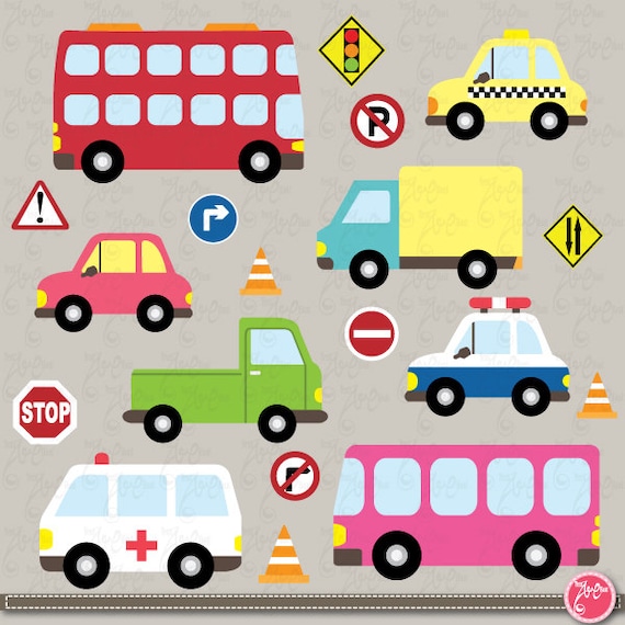 Transportation clip art ,Cute Vehicles, transport set perfect for
