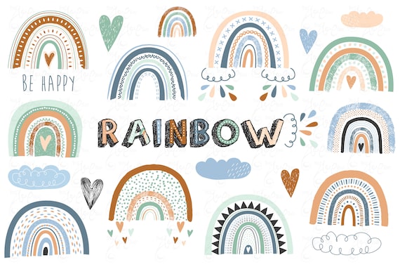 Download Boho Rainbow Clipart Rainbow Baby Shower Cute Colorful Rainbow Nursery Wall Art Boho Pastel 3 Svg File 36 Png File 300 Dpi Oth025 By Yenzarthaut Catch My Party