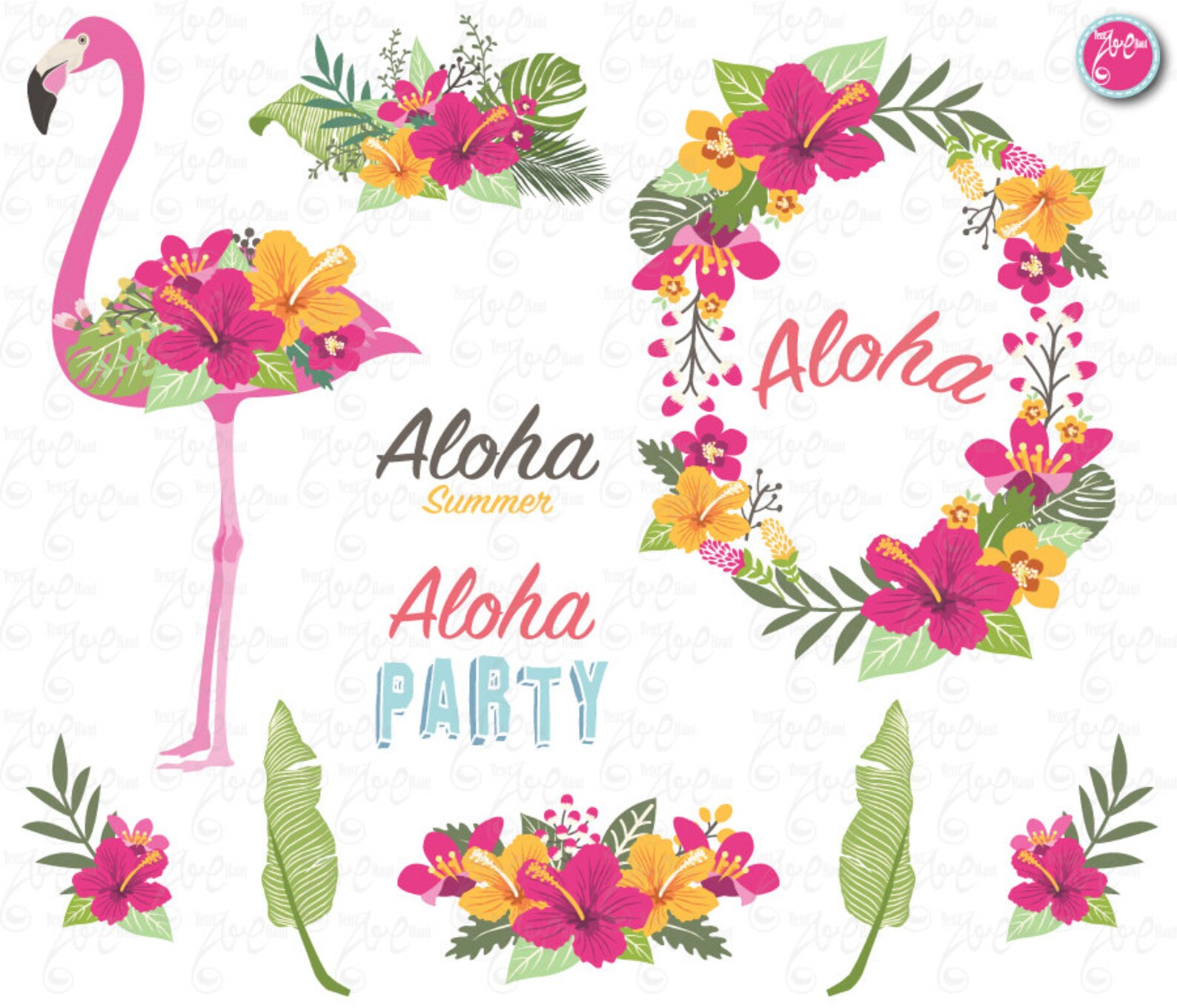 Aloha Clip Art ALOHA FLORAL collections flamingo  Etsy