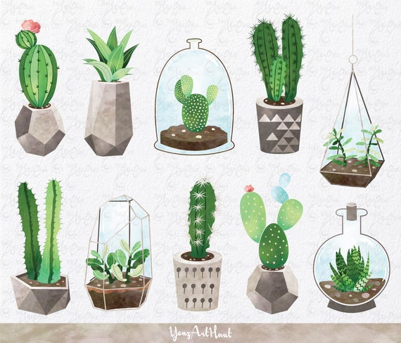 Download Watercolor Cactus Clip Art Cactus Clipart Etsy